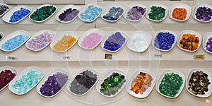 Gemmology display of collectible stones in the street in Istanbul, Turkey, Grand Bazaar