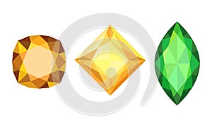 Gems and Diamonds of Different Shape and Color with Facet Vector Set