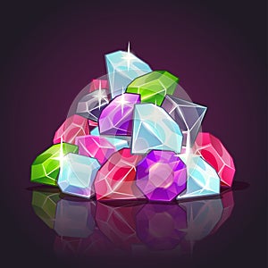 Gems pile cartoon illustration.