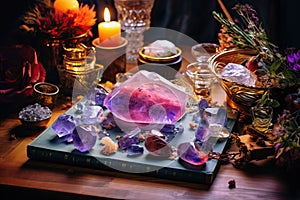 gemstone crystal mineral for relaxation and meditation. Witchcraft, Crystal Ritual, Relaxing Chakra, Energy healing. Esoteric,