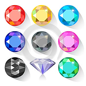 Gemstone cut color shape set isolated on white background