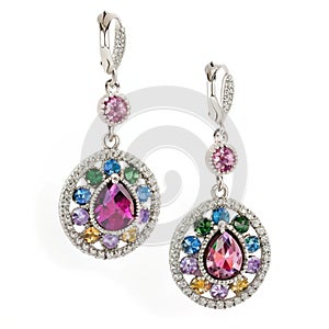 Gemstone dangle earrings isolated on white background