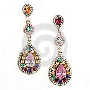 Gemstone dangle earrings isolated on white background