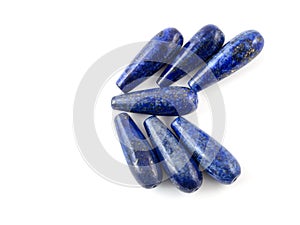 Gemstone natural lapis lazuli on white background, beads