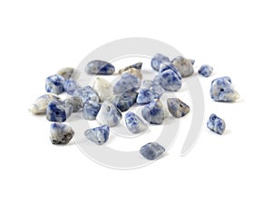 Gemstone natural lapis lazuli on white background, beads