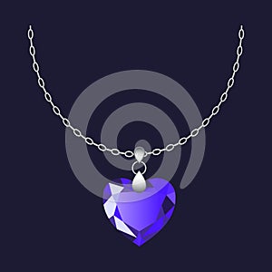 Gemstone pendant necklace icon, realistic style