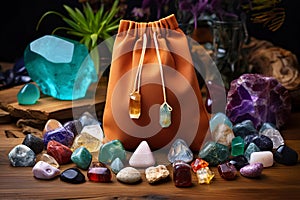 Gemstones for esoteric, reiki, meditation, relaxation or spiritual practice in a bag