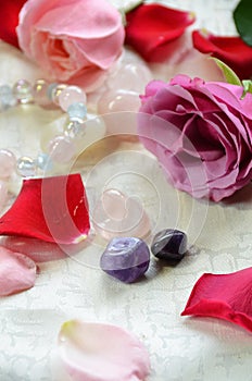 Gemstones with rose flowers