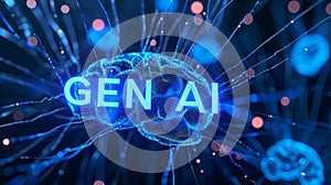 Gen AI generative AI text and background with neural network