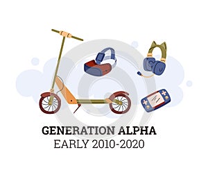 Gen Alpha childhood gadgets vector illustration