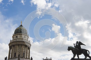 Gendarmenmarkt, Berlin, Dome of French Cathedral and Monument with Angel