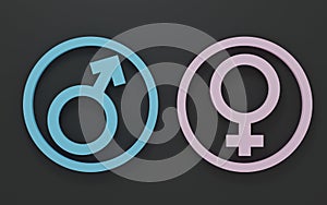 Gender. Abstract Male and Female 3d symbol sign, Man and Woman blue