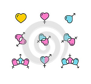 Gender Color Icon Set. Shape Heart. Vector