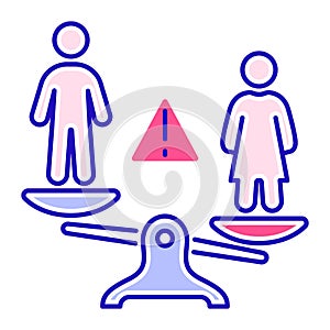 Gender discrimination and inequality color line icon. Violence in family. Men bullying women. Isolated vector element. Outline