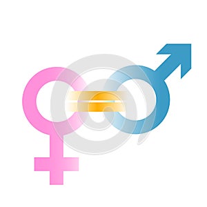 Gender equal sign vector icon. Men and women equal concept icon on white background. Female and male sex icon.