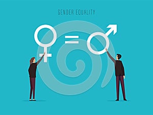Gender equality concept, male and female drawing gender symbols vector illustration