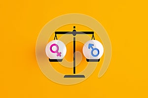 Gender equality concept. Male and female gender sex symbols are in balance on a scale photo