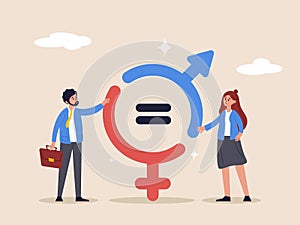 Gender equality concept. Man and woman equal, balance and diversity in workplace, female and male employee having equal