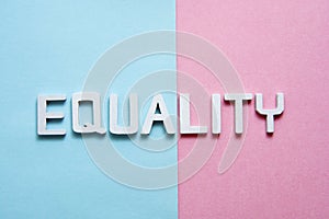 Gender equality concept over pink and blue background. Social norms and diversity