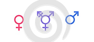 Gender equality and diversity concept. Vector flat illustration set. Man, woman and transgender icon symbol isolated on white