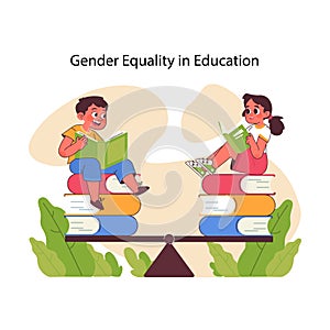 Gender equality in education concept. Flat vector illustration