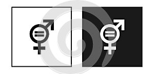 Gender equality icon. Equity parity men and women logo. Collection of black and white icons isolated on background. Rights gender.