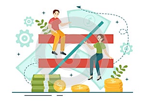 Gender Equality Vector Illustration with Men and Women Character on the Scales Showing Equal Balance and Same Opportunities