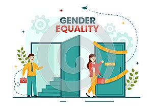 Gender Equality Vector Illustration with Men and Women Character on the Scales Showing Equal Balance and Same Opportunities