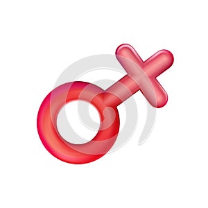 Gender female sign red icon, plastic realistic illustration. Simple Woman sex symbol isolated. Toy 3d. Vector sexual affiliation. photo