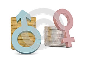 Gender gap or unequal pay concept. 3d illustration