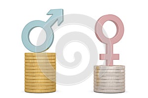 Gender gap or unequal pay concept. 3d illustration