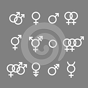 Gender icon. Female, male, gay, lesbian, transgender, bisexual symbol. Vector illustration, flat design.