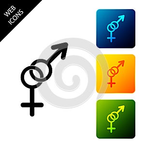 Gender icon isolated on white background. Symbols of men and women. Sex symbol. Set icons colorful square buttons