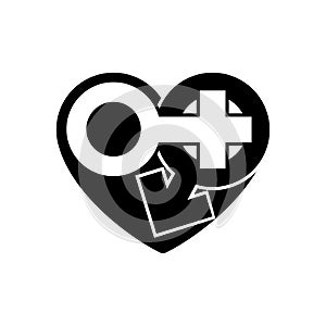 Gender icons in black heart. A symbol of love. Valentines Day. Flat style for graphic design, logo. Happy love. Vector Sign male photo