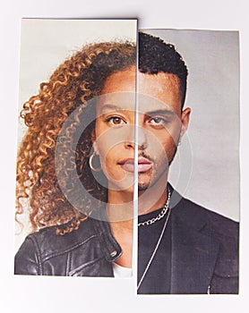 Gender Identity Concept With Composite Image Made From Halved Male And Female Facial Features