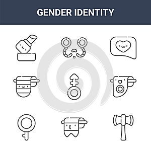 9 gender identity icons pack. trendy gender identity icons on white background. thin outline line icons such as labrys, photo