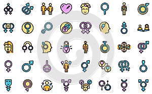 Gender identity icons set line color vector
