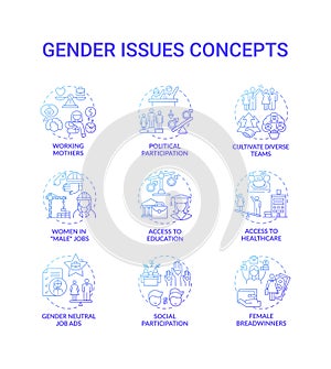 Gender issues concept icons set