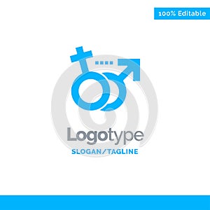 Gender, Male, Female, Symbol Blue Solid Logo Template. Place for Tagline