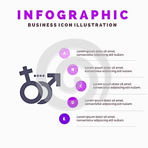 Gender, Male, Female, Symbol Solid Icon Infographics 5 Steps Presentation Background