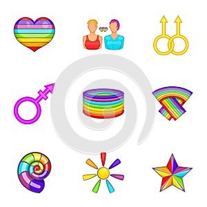 Gender minorities icons set, cartoon style