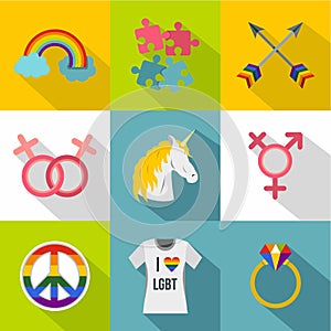 Gender minorities icons set, flat style