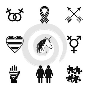 Gender minorities icons set, simple style