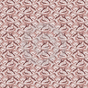 Gender neutral dark pink flower seamless raster background. Simple whimsical 2 tone pattern. Kids floral nursery