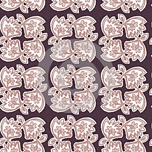 Gender neutral dark pink flower seamless raster background. Simple whimsical 2 tone pattern. Kids floral nursery