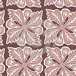 Gender neutral dark pink flower seamless raster background. Simple whimsical 2 tone pattern. Kids floral nursery