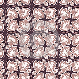 Gender neutral dark pink flower seamless raster background. Simple whimsical 2 tone pattern. Kids floral nursery