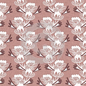 Gender neutral dark pink flower seamless raster background. Simple whimsical 2 tone pattern. Kids floral nursery