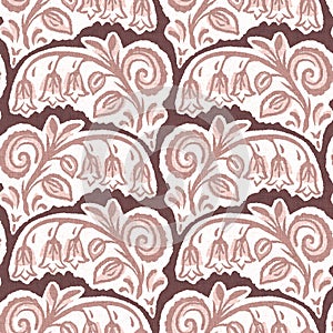 Gender neutral dark pink flower seamless raster background. Simple whimsical 2 tone pattern. Kids floral nursery