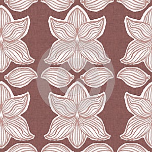 Gender neutral dark pink flower seamless raster background. Simple whimsical 2 tone pattern. Kids floral nursery